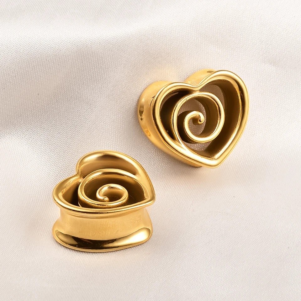 Swirl Heart Ear Saddle Spreader | Spiral Steel Tunnels - DustyJewelz