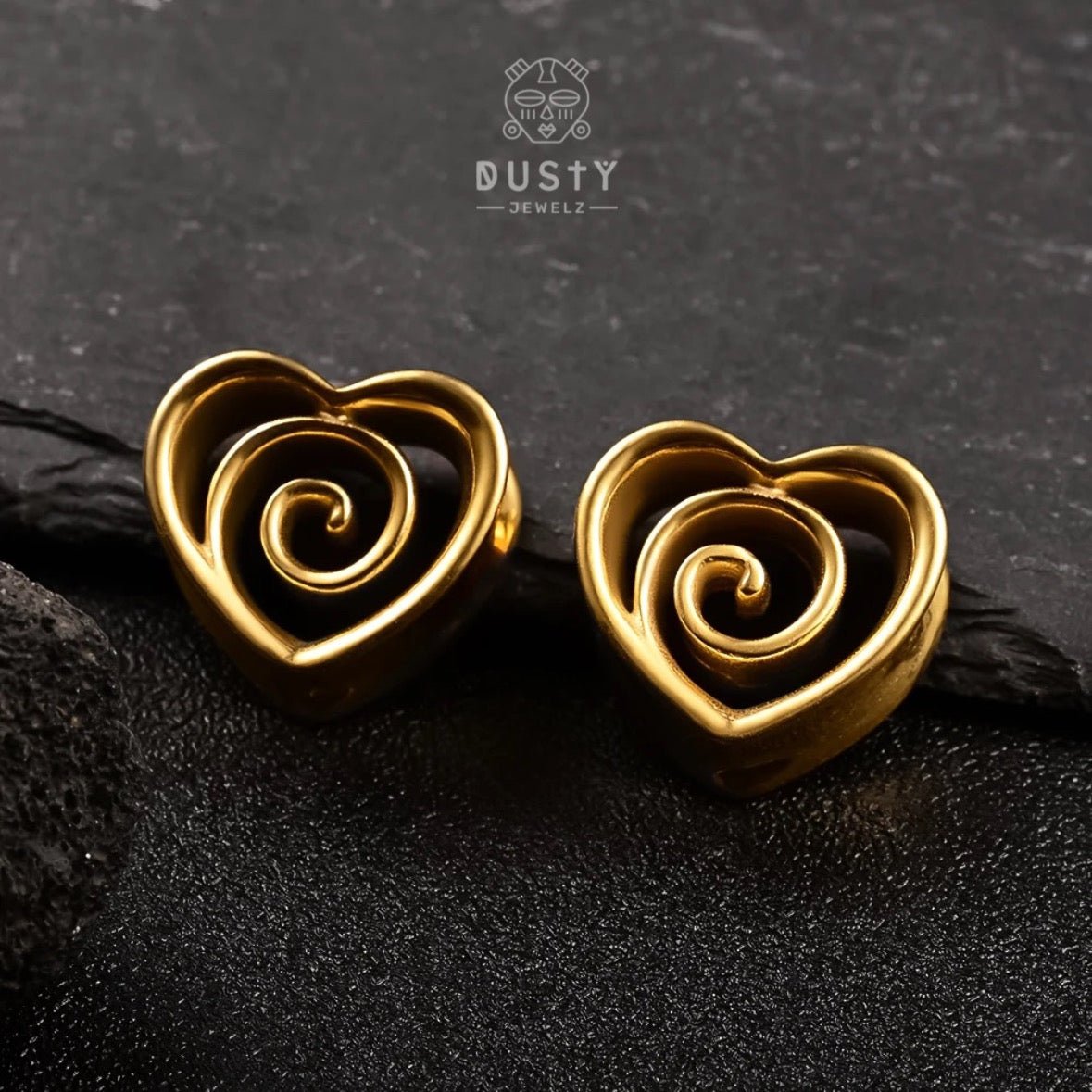 Swirl Heart Ear Saddle Spreader | Spiral Steel Tunnels - DustyJewelz