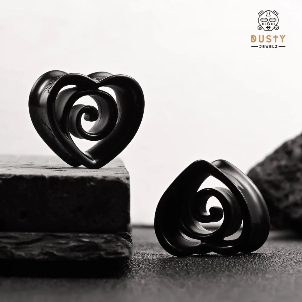 Swirl Heart Ear Saddle Spreader | Spiral Steel Tunnels - DustyJewelz
