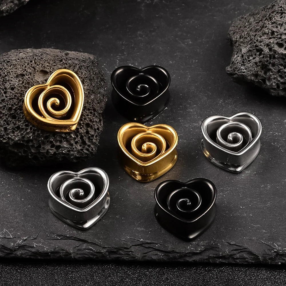 Swirl Heart Ear Saddle Spreader | Spiral Steel Tunnels - DustyJewelz