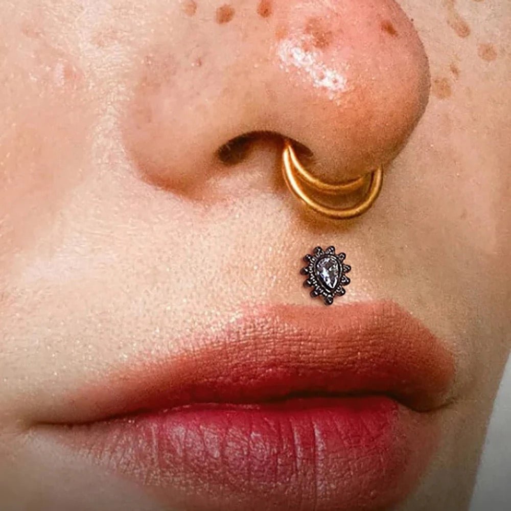 Teardrop Gem Labret Stud | Medusa Piercing | Philtrum - DustyJewelz