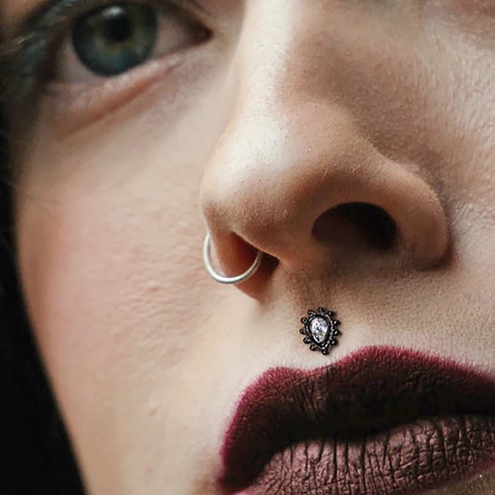 Teardrop Gem Labret Stud | Medusa Piercing | Philtrum - DustyJewelz