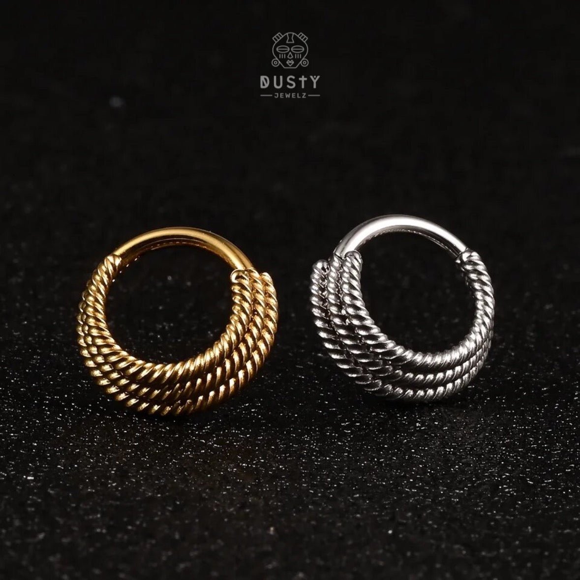 Triple Stacked Septum Ring | Layered Clicker - DustyJewelz