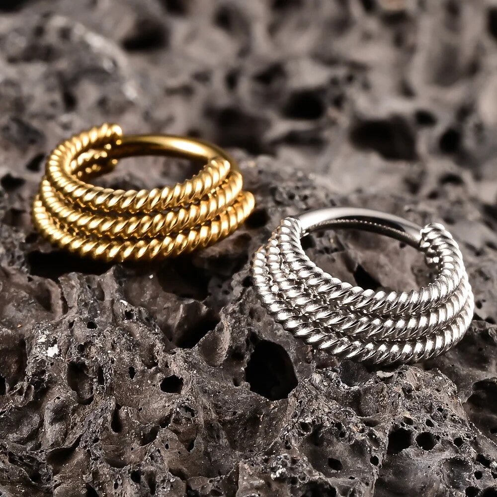 Triple Stacked Septum Ring | Layered Clicker - DustyJewelz
