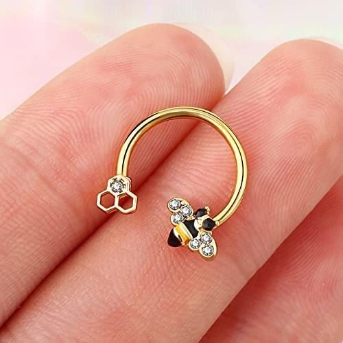 16G Bee Horseshoe Septum Ring | Cartilage Piercing - DustyJewelz