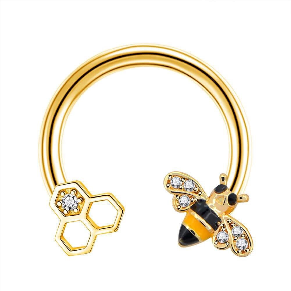 16G Bee Horseshoe Septum Ring | Cartilage Piercing - DustyJewelz