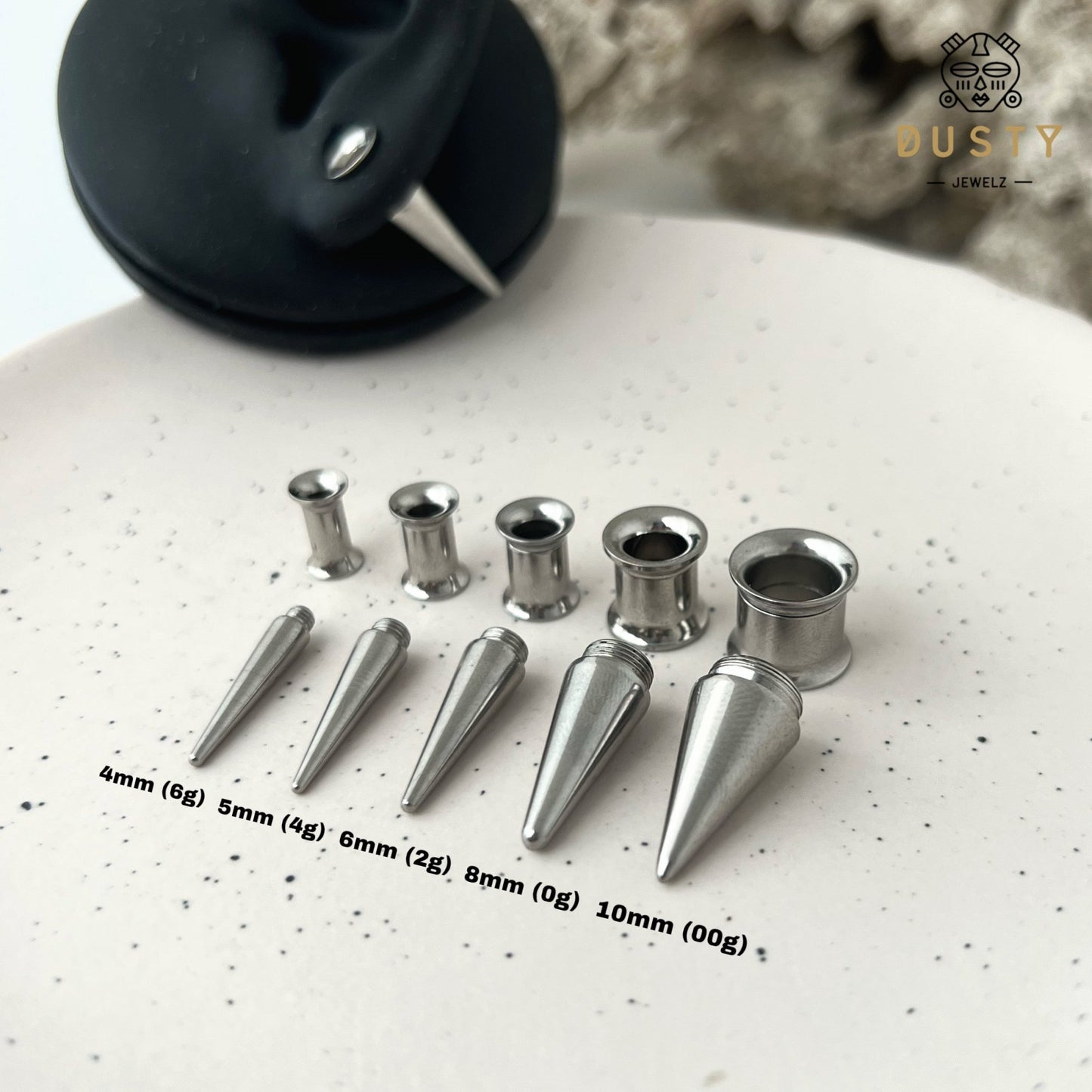 2 In 1 Taper & Tunnel Ear Stretching Set | Interchangeable Stainless Steel (6 Pieces) - DustyJewelz