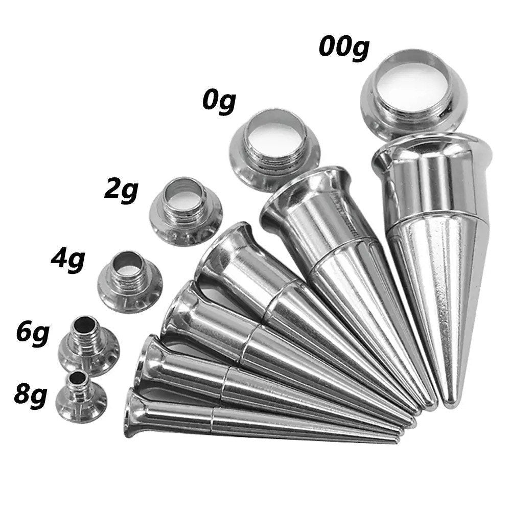 2 In 1 Taper & Tunnel Ear Stretching Set | Interchangeable Stainless Steel (6 Pieces) - DustyJewelz