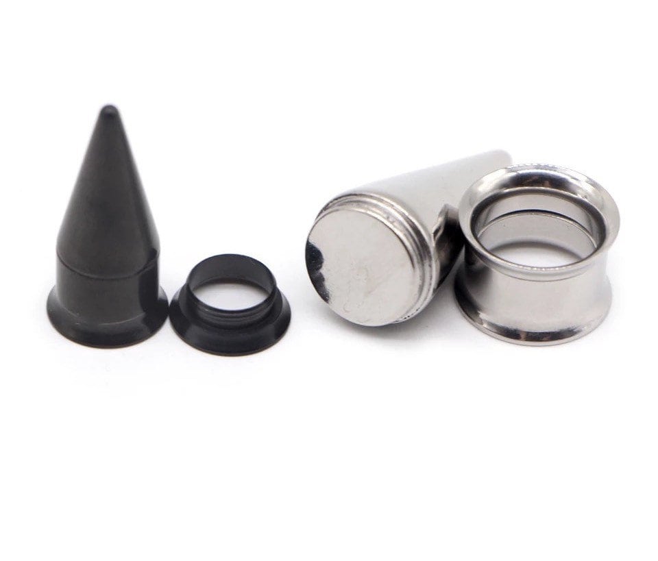 2 In 1 Taper & Tunnel Ear Stretching Set | Interchangeable Stainless Steel (6 Pieces) - DustyJewelz