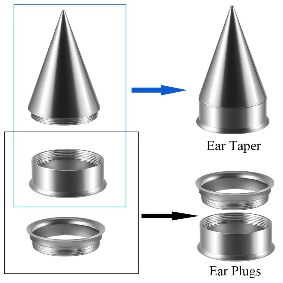 2 In 1 Taper & Tunnel Ear Stretching Set | Interchangeable Stainless Steel (6 Pieces) - DustyJewelz