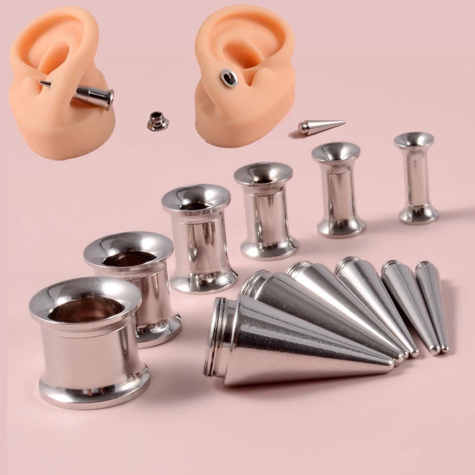 2 In 1 Taper & Tunnel Ear Stretching Set | Interchangeable Stainless Steel (6 Pieces) - DustyJewelz