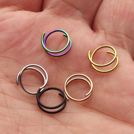20g Double Layered Nose Ring For Single Piercing - DustyJewelz
