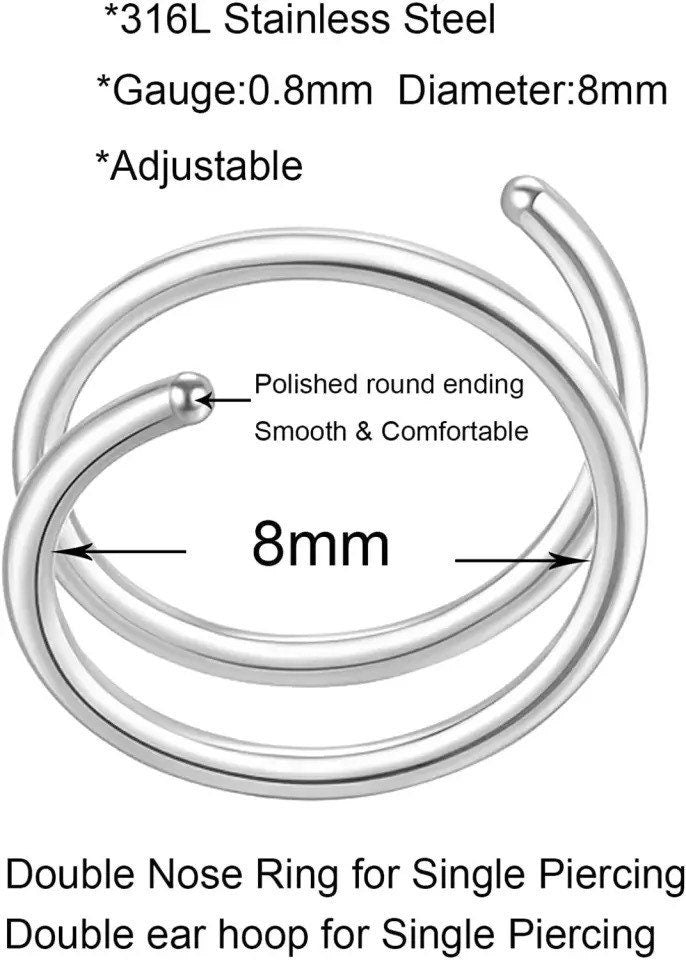20g Double Layered Nose Ring For Single Piercing - DustyJewelz