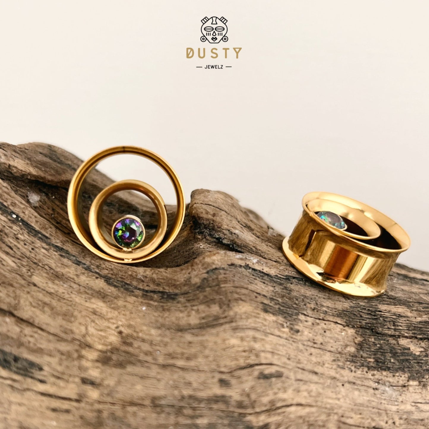 AB Crystal Swirl Ear Tunnels | Spiral Multi Layered Steel Plugs - DustyJewelz