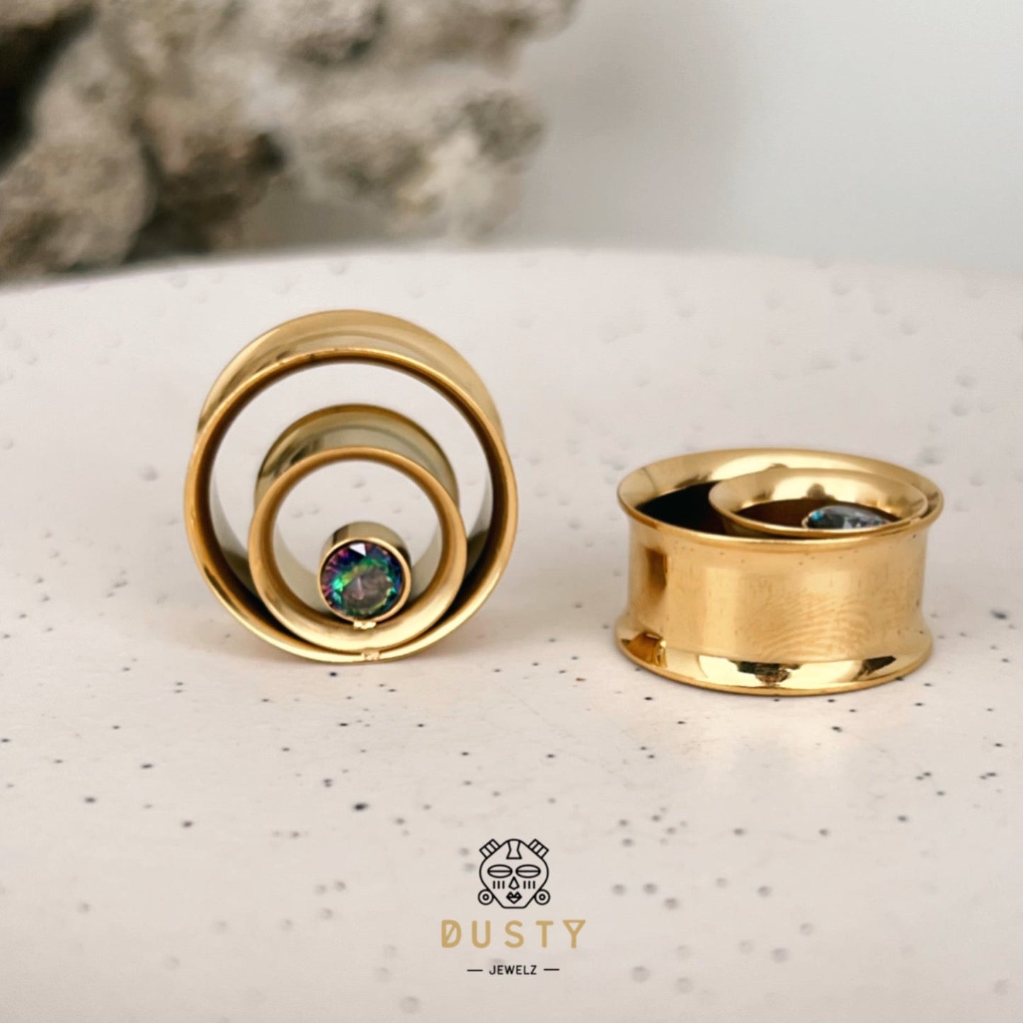 AB Crystal Swirl Ear Tunnels | Spiral Multi Layered Steel Plugs - DustyJewelz