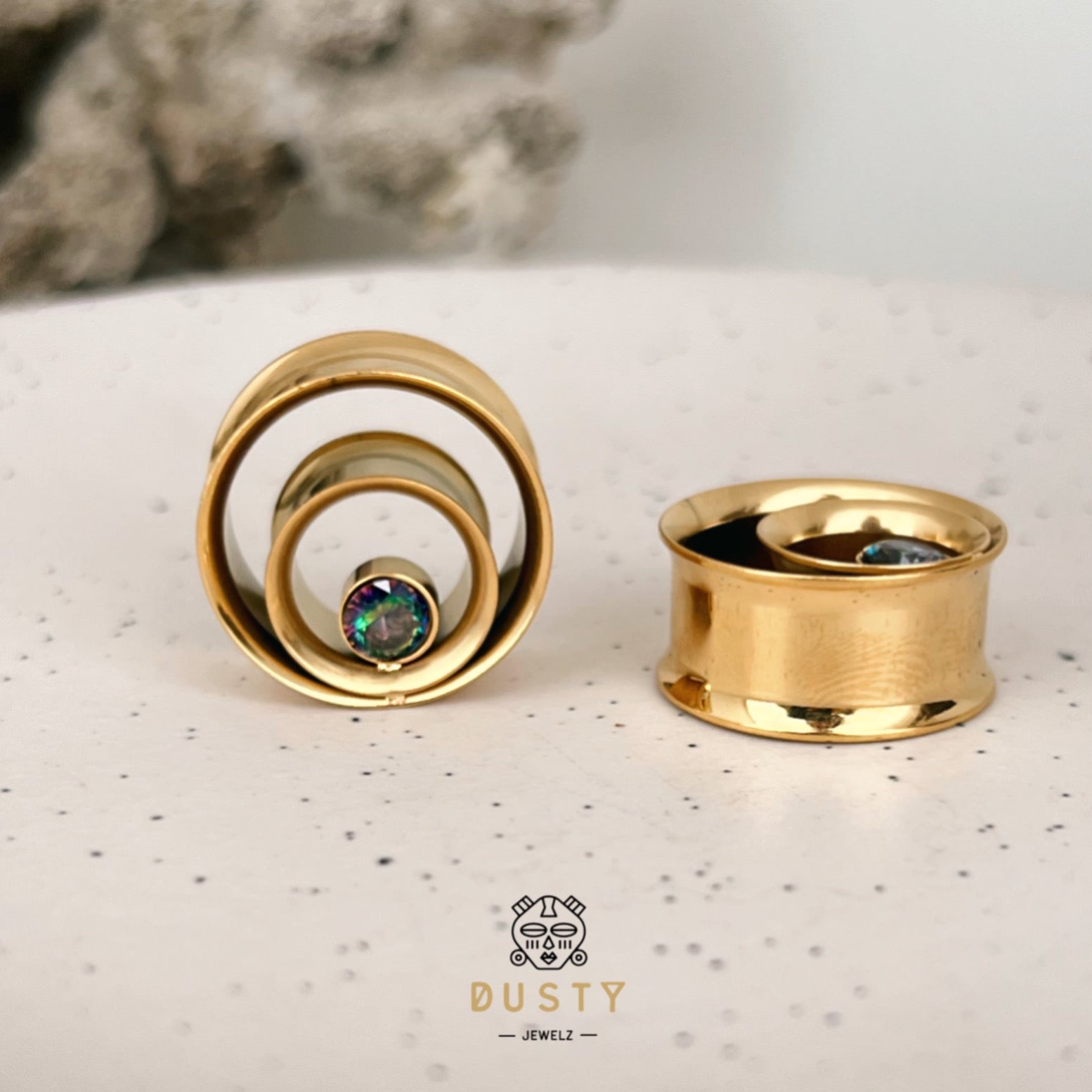 AB Crystal Swirl Ear Tunnels | Spiral Multi Layered Steel Plugs - DustyJewelz