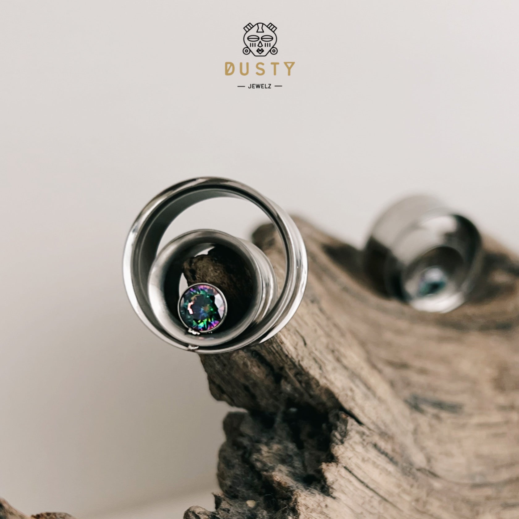 AB Crystal Swirl Ear Tunnels | Spiral Multi Layered Steel Plugs - DustyJewelz