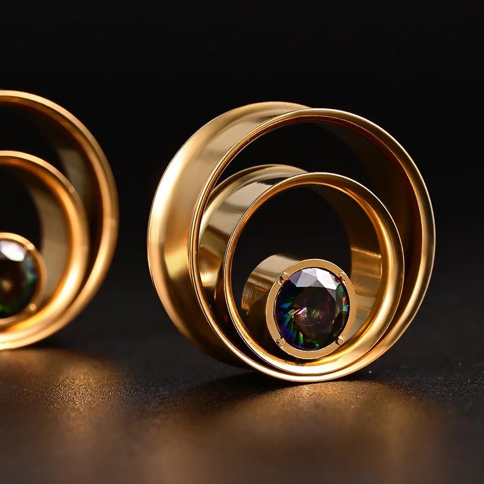 AB Crystal Swirl Ear Tunnels | Spiral Multi Layered Steel Plugs - DustyJewelz