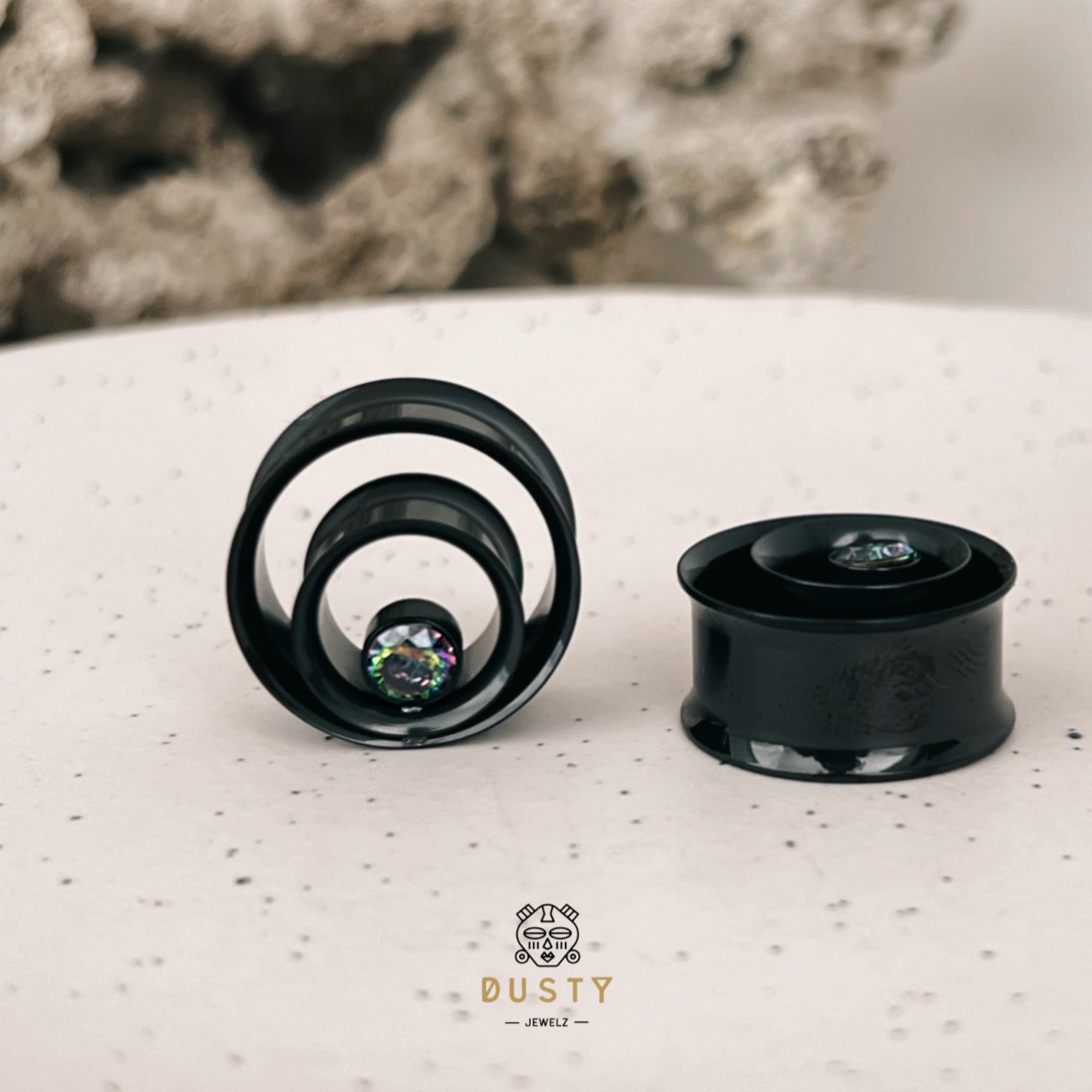 AB Crystal Swirl Ear Tunnels | Spiral Multi Layered Steel Plugs - DustyJewelz