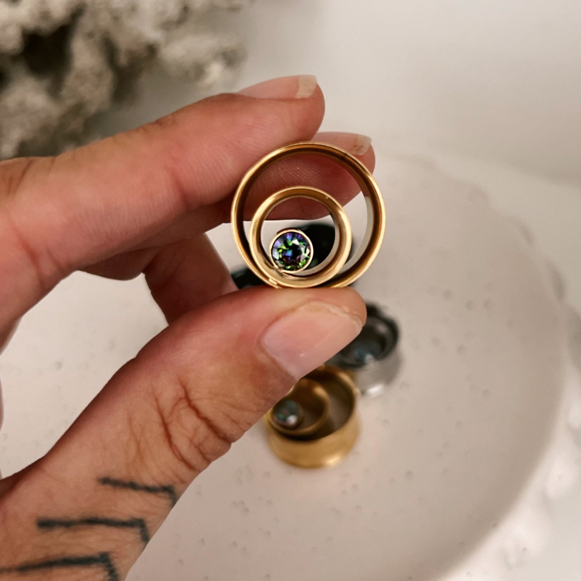 AB Crystal Swirl Ear Tunnels | Spiral Multi Layered Steel Plugs - DustyJewelz