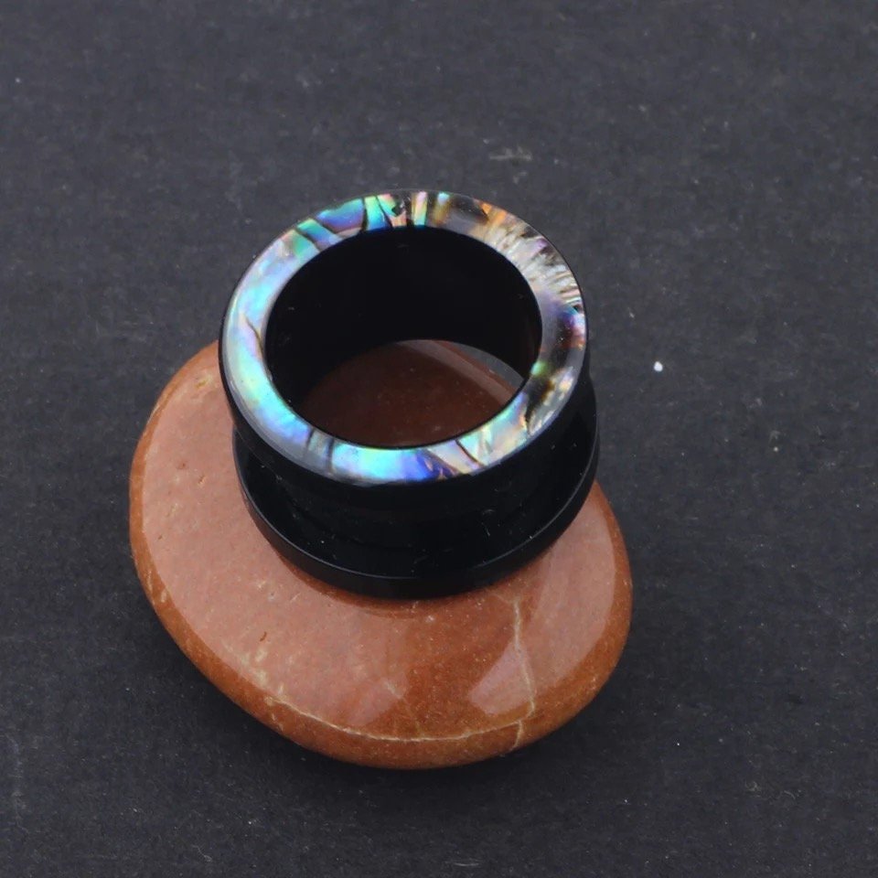 Abalone Shell Inlay Ear Tunnels | Acrylic Screw Fit - DustyJewelz