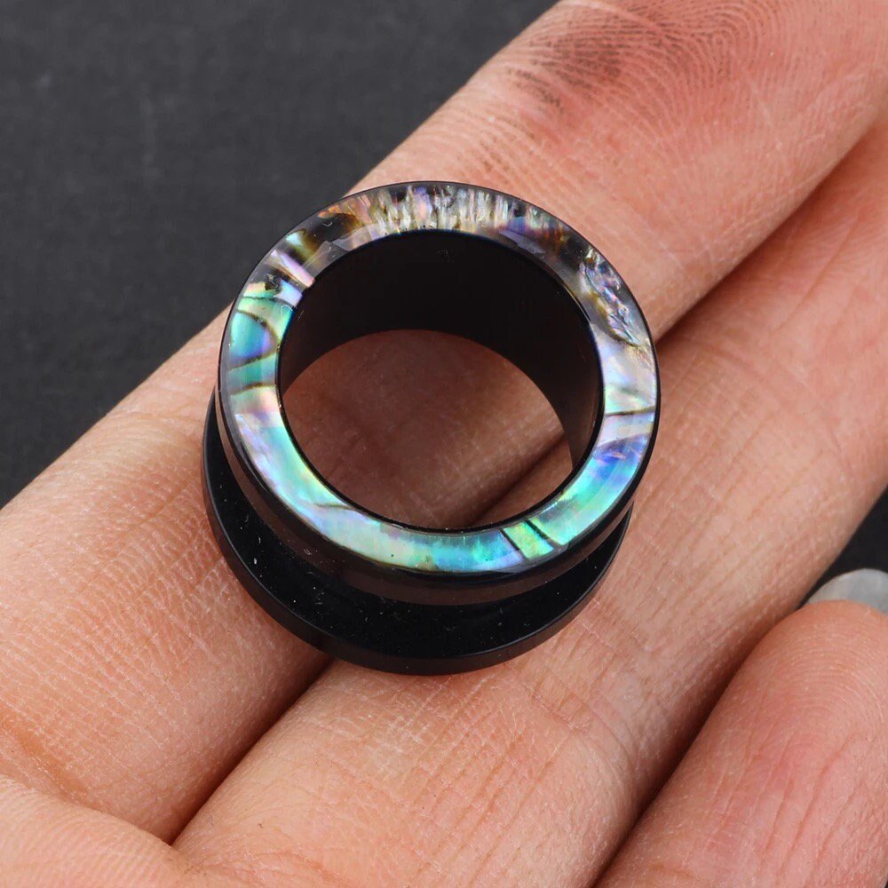 Abalone Shell Inlay Ear Tunnels | Acrylic Screw Fit - DustyJewelz