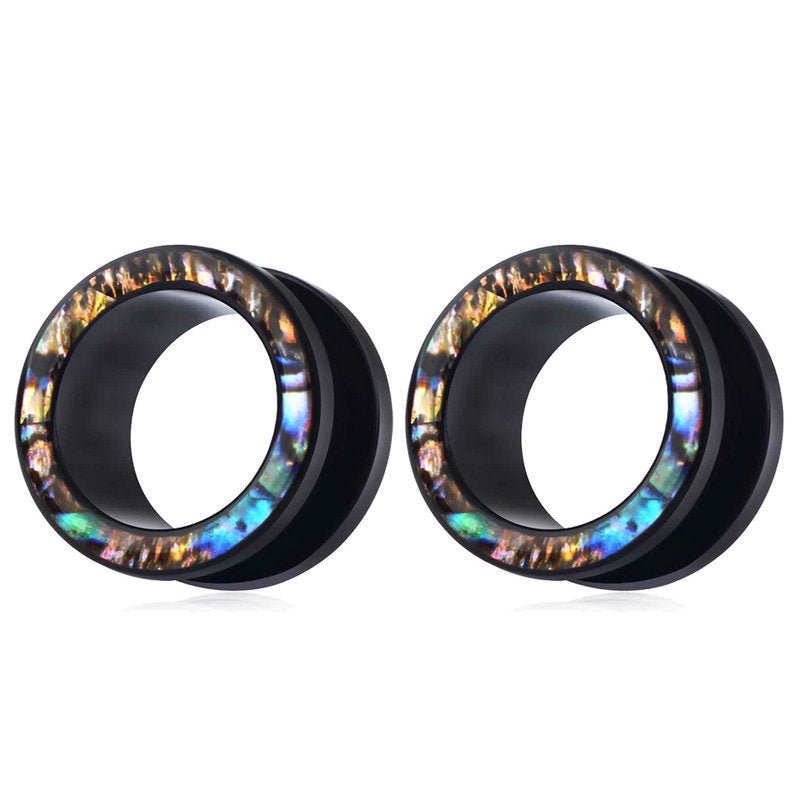 Abalone Shell Inlay Ear Tunnels | Acrylic Screw Fit - DustyJewelz