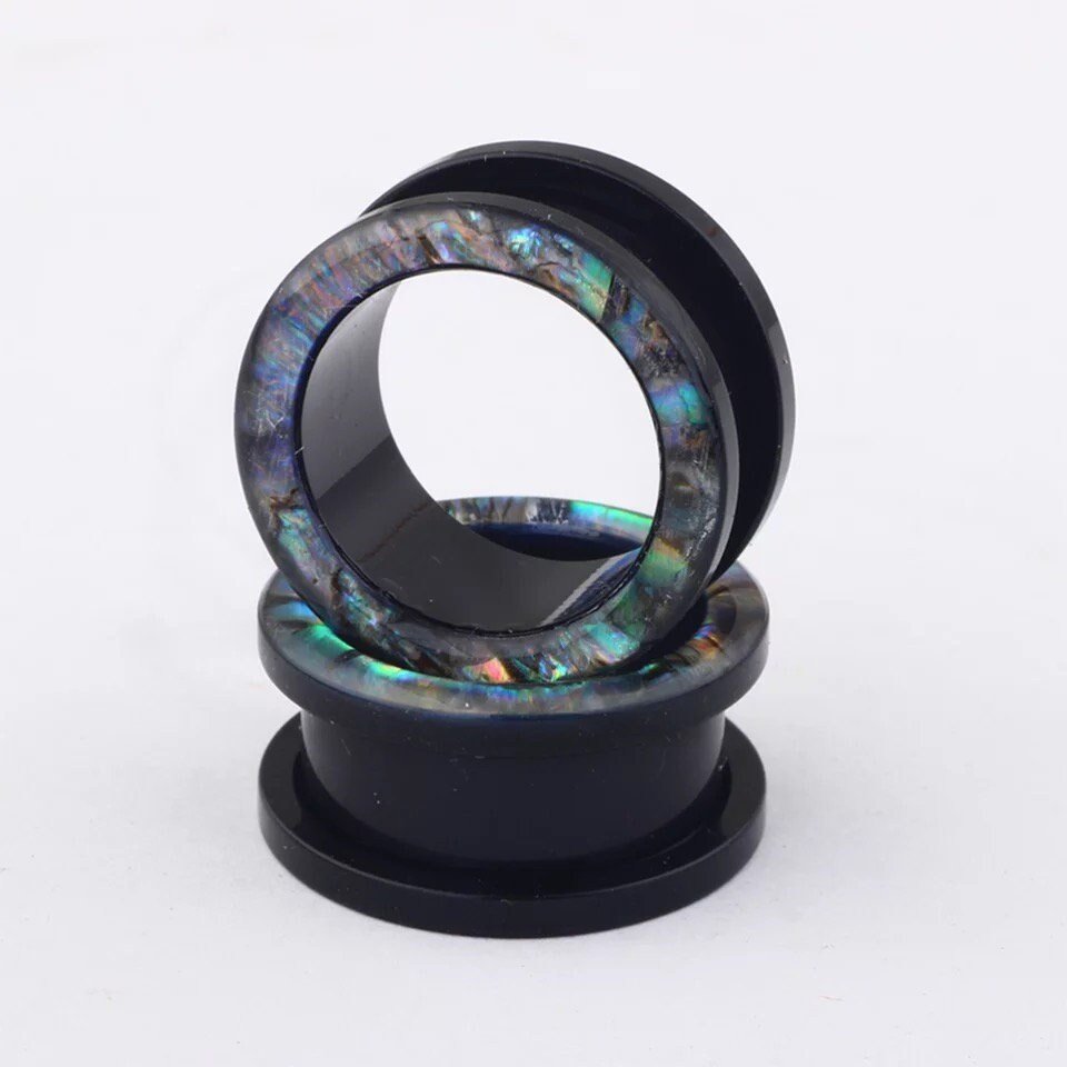 Abalone Shell Inlay Ear Tunnels | Acrylic Screw Fit - DustyJewelz
