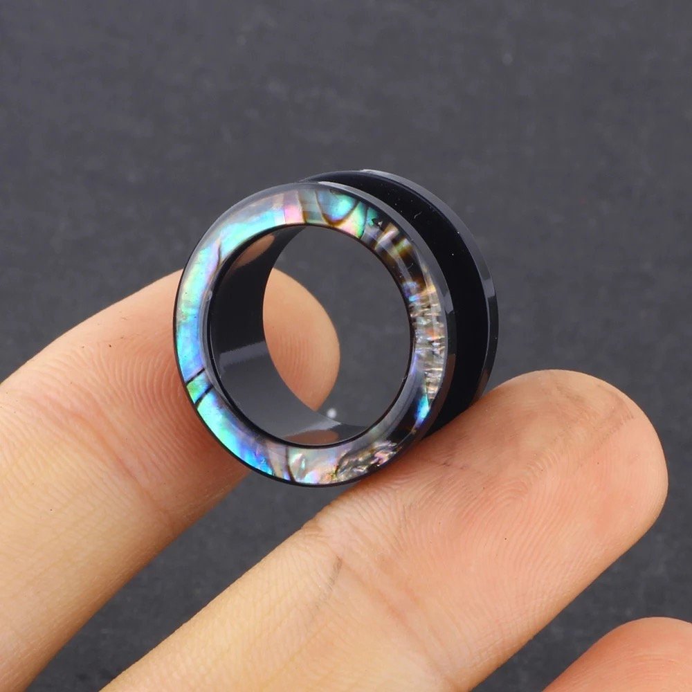 Abalone Shell Inlay Ear Tunnels | Acrylic Screw Fit - DustyJewelz