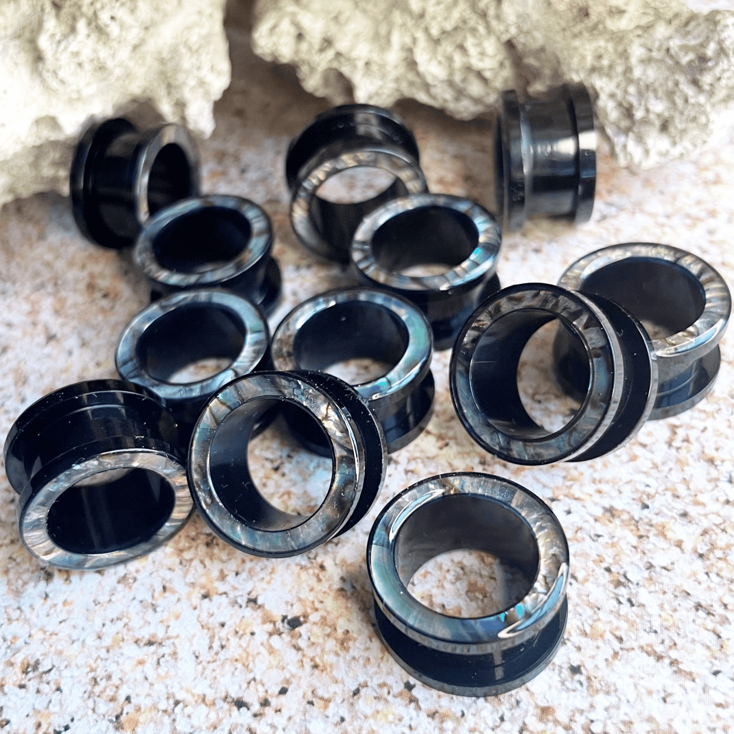 Abalone Shell Inlay Ear Tunnels | Acrylic Screw Fit - DustyJewelz