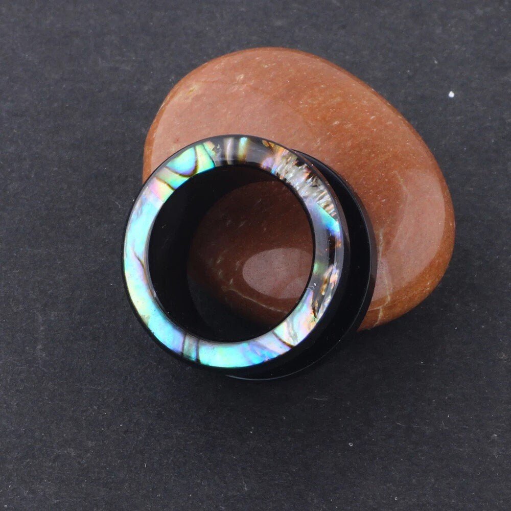 Abalone Shell Inlay Ear Tunnels | Acrylic Screw Fit - DustyJewelz