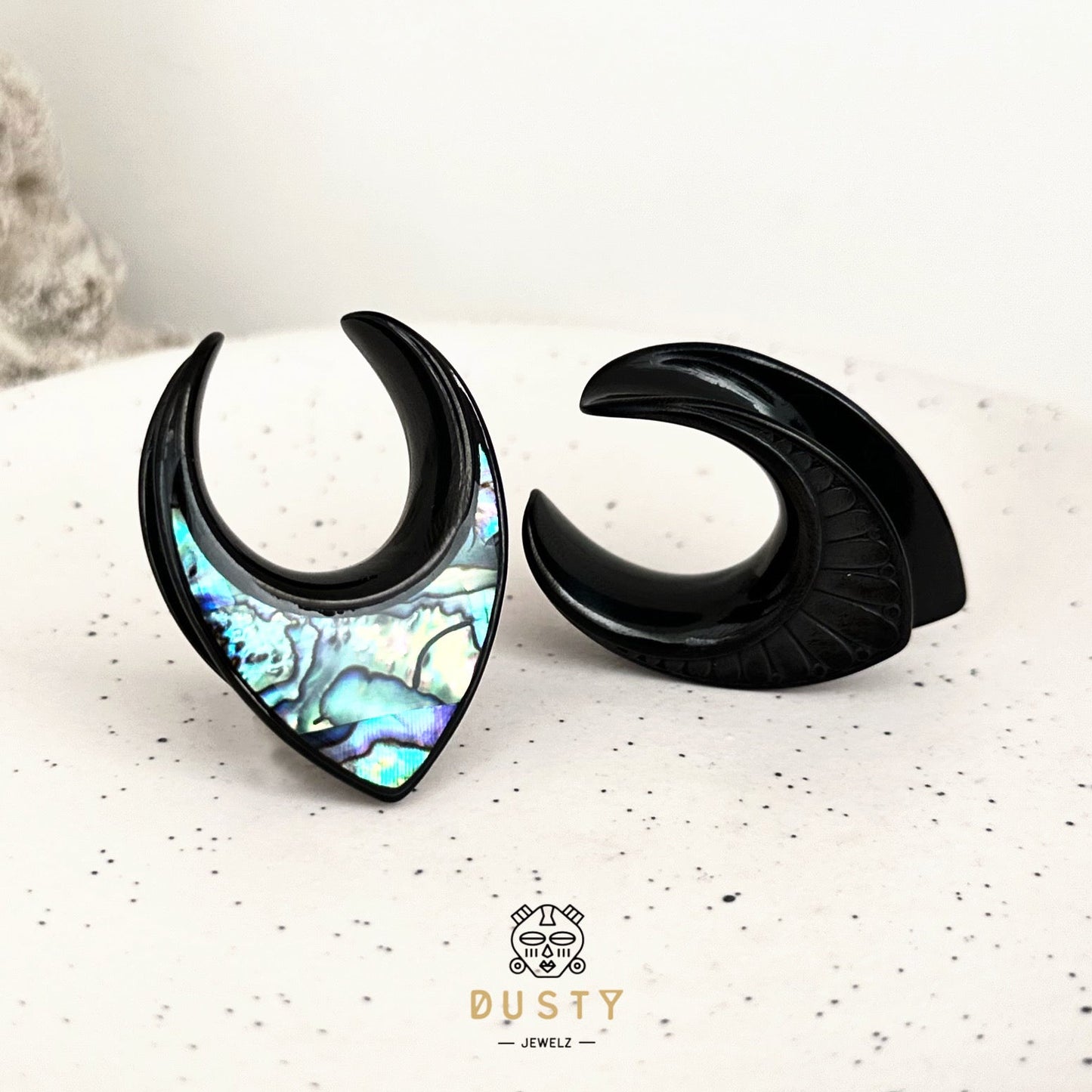 Abalone Shell Saddle Plugs | Reversible Shield Lobe Spreaders - DustyJewelz