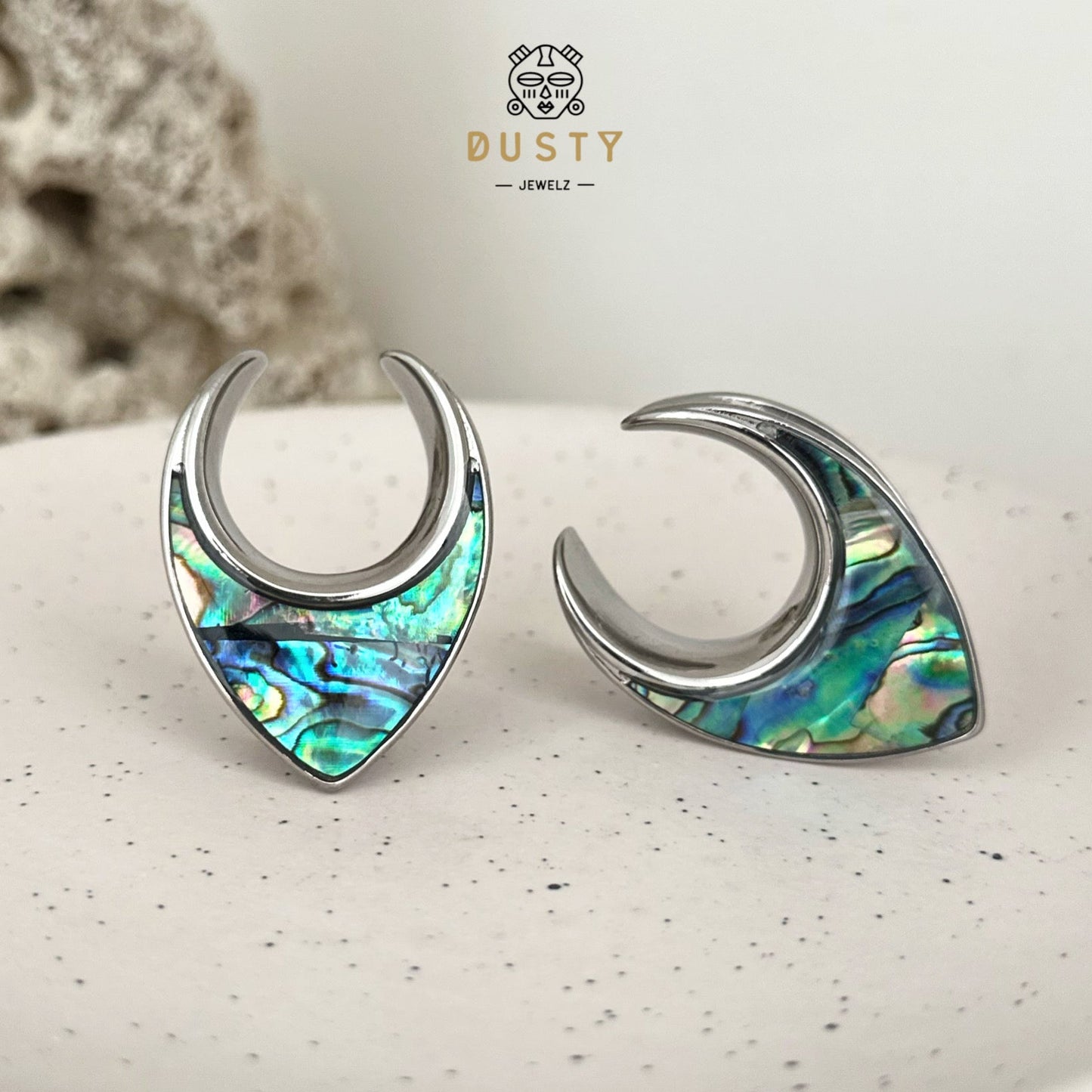 Abalone Shell Saddle Plugs | Reversible Shield Lobe Spreaders - DustyJewelz