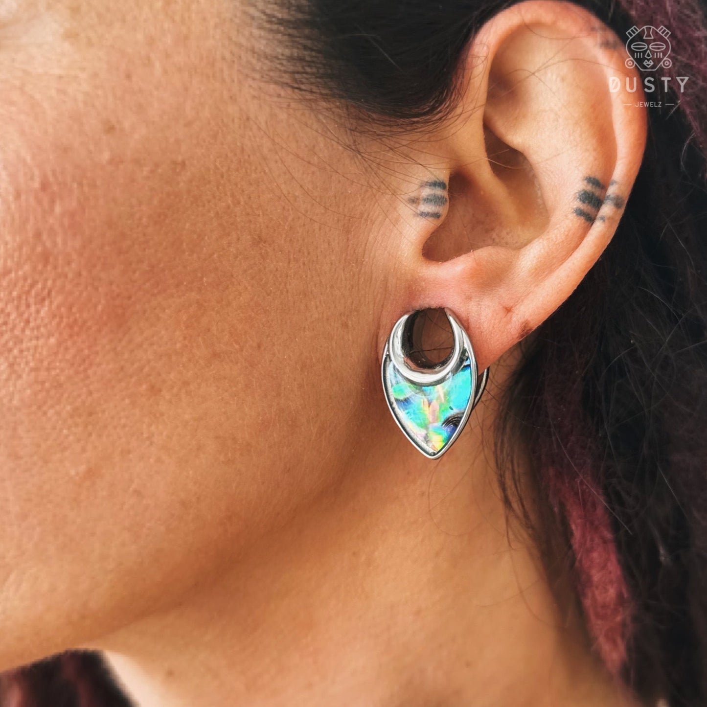 Abalone Shell Saddle Plugs | Reversible Shield Lobe Spreaders - DustyJewelz