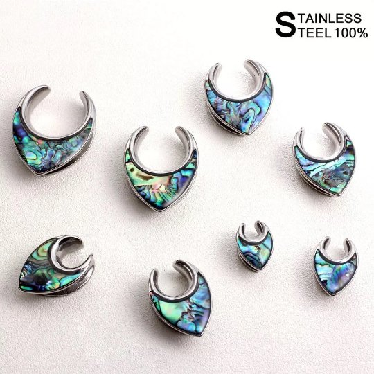 Abalone Shell Saddle Plugs | Reversible Shield Lobe Spreaders - DustyJewelz