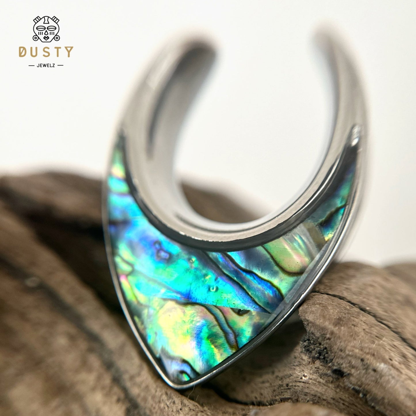 Abalone Shell Saddle Plugs | Reversible Shield Lobe Spreaders - DustyJewelz