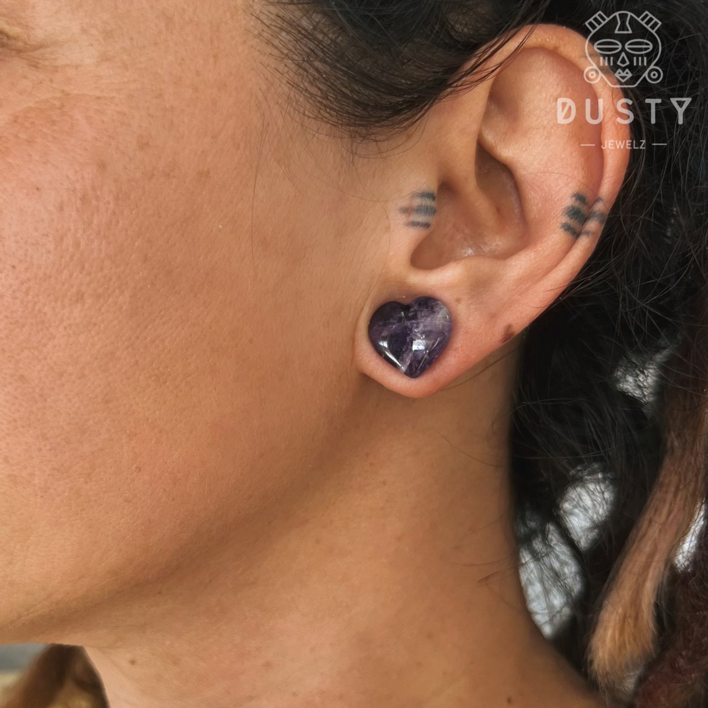 Amethyst Heart Shaped Stone Plugs | Double Flare - DustyJewelz
