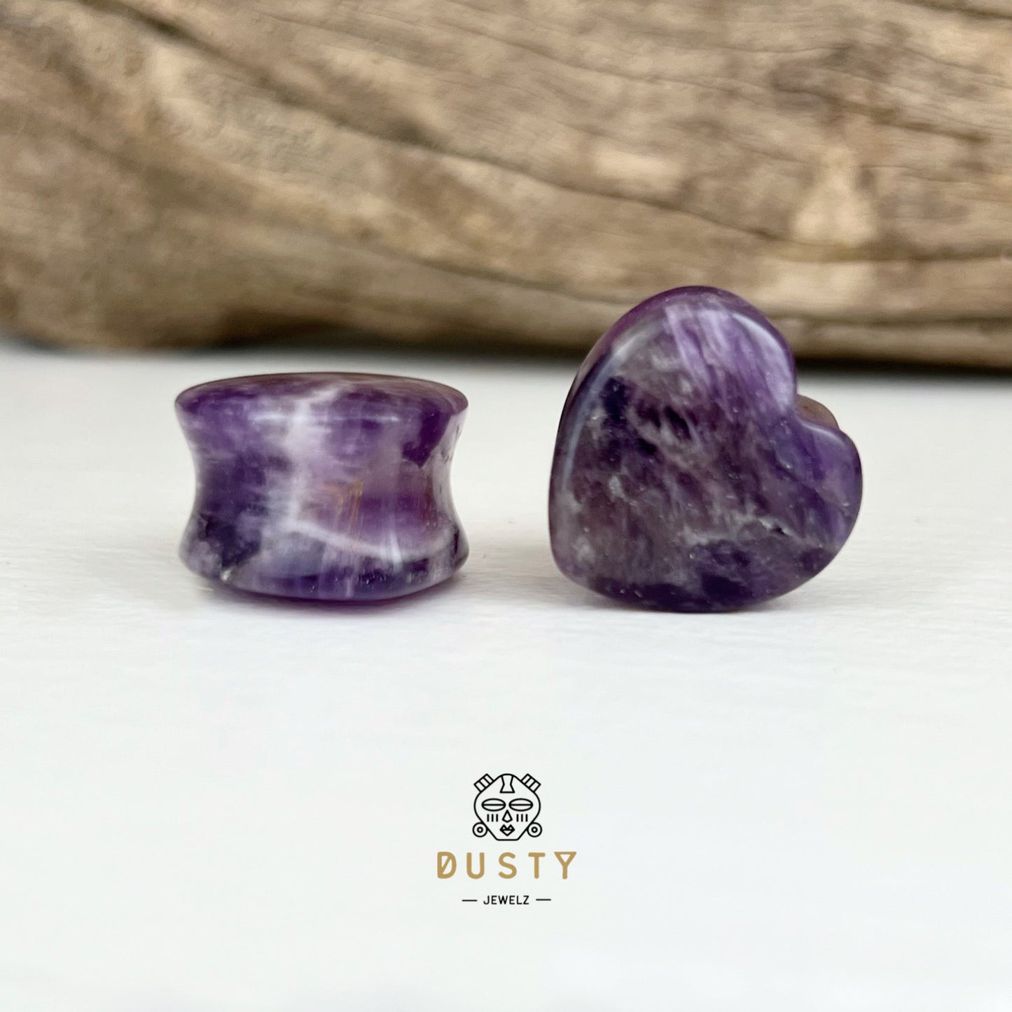 Amethyst Heart Shaped Stone Plugs | Double Flare - DustyJewelz