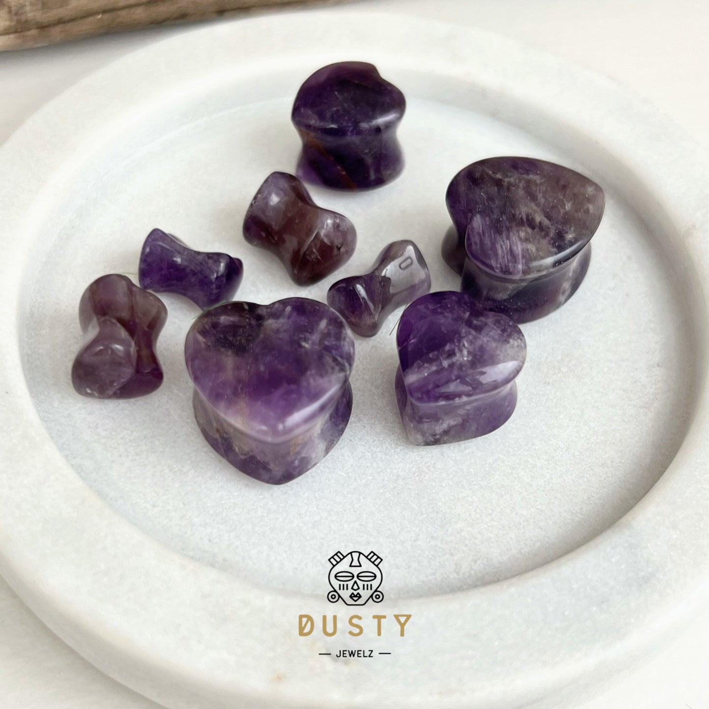 Amethyst Heart Shaped Stone Plugs | Double Flare - DustyJewelz
