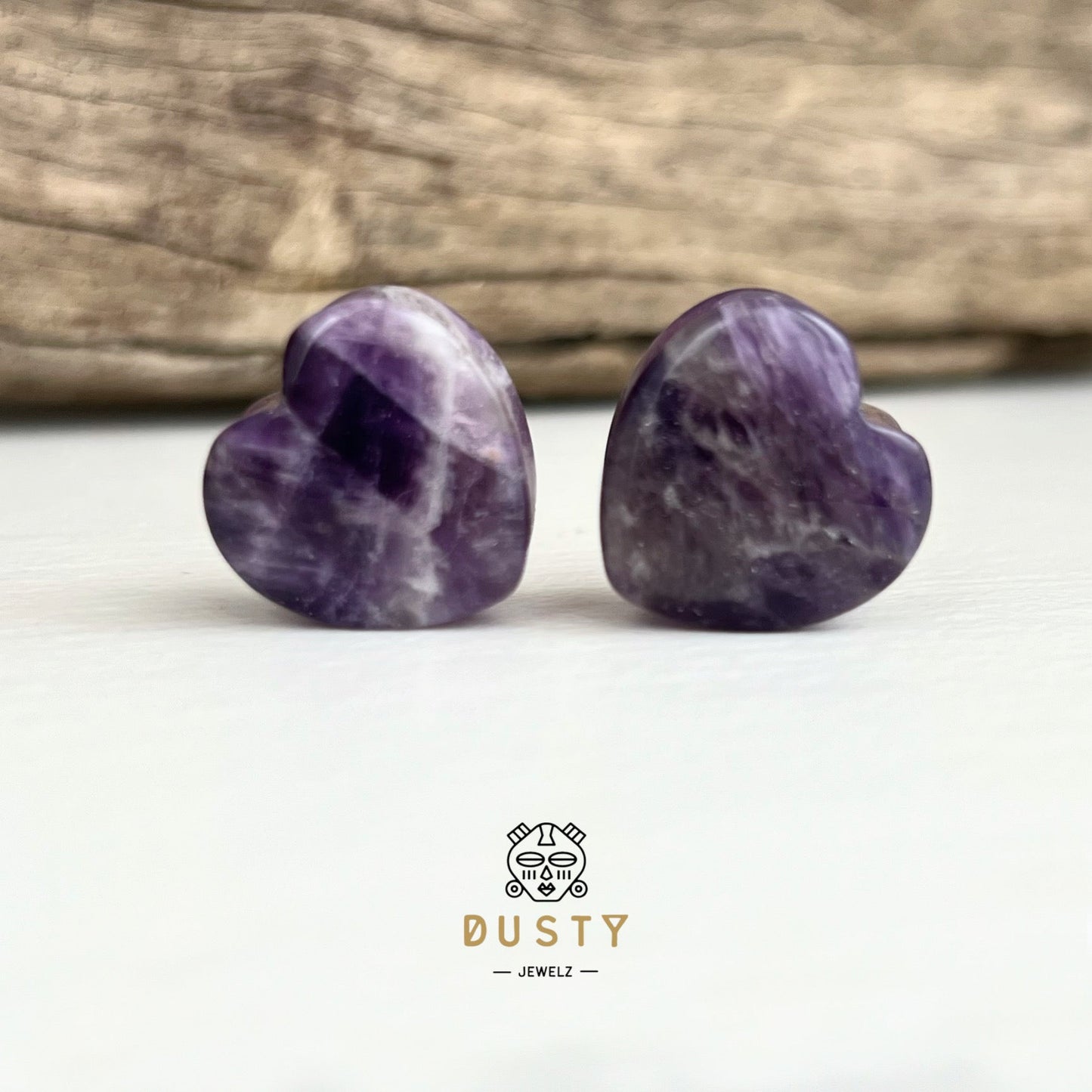 Amethyst Heart Shaped Stone Plugs | Double Flare - DustyJewelz