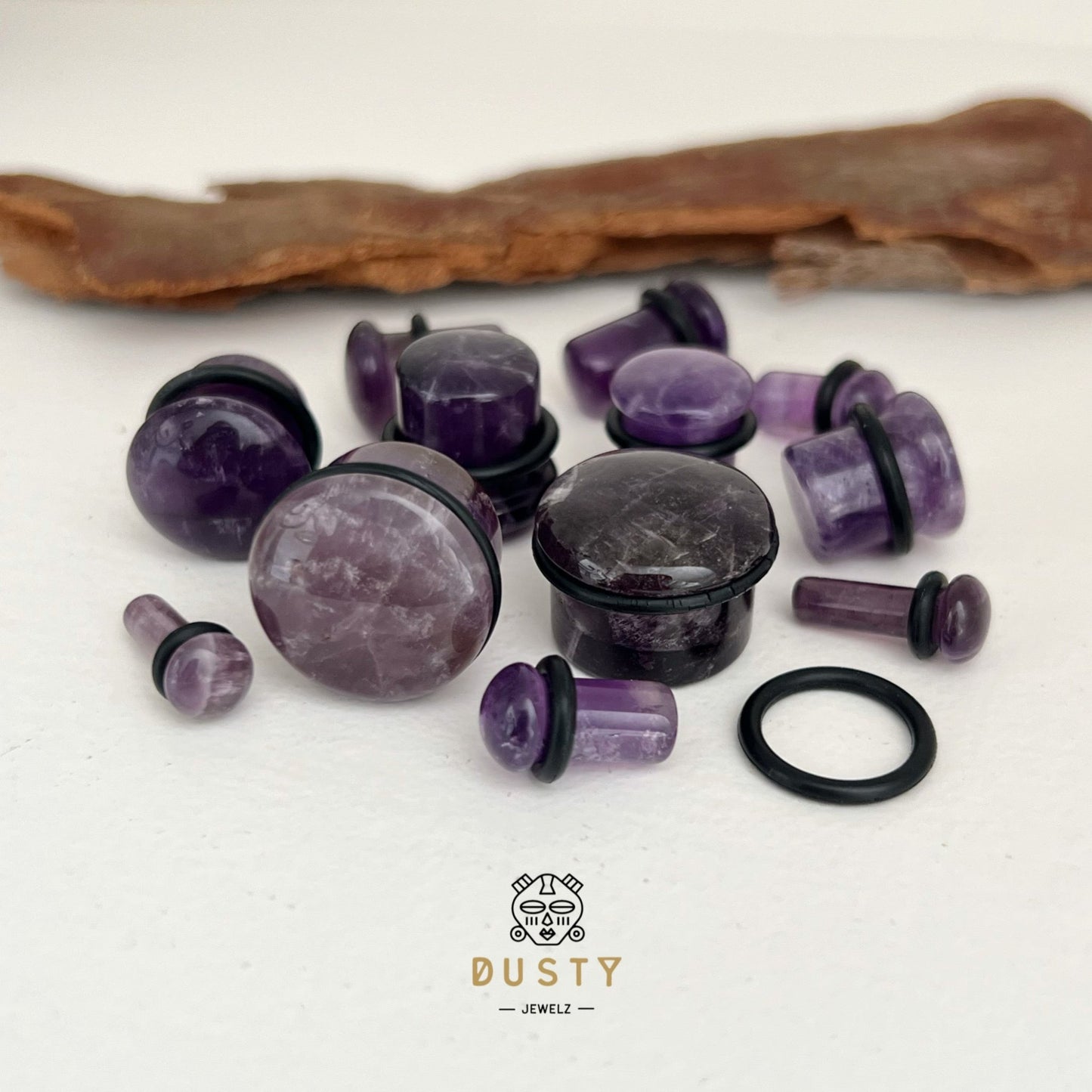 Amethyst Stone Ear Plugs | Convex | Single Flare - DustyJewelz