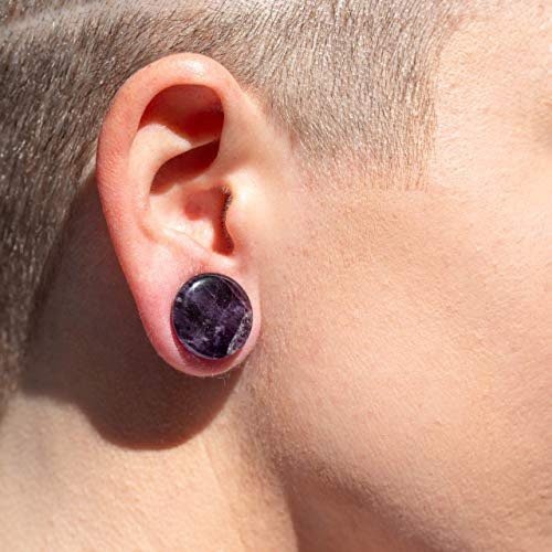 Amethyst Stone Ear Plugs | Convex | Single Flare - DustyJewelz