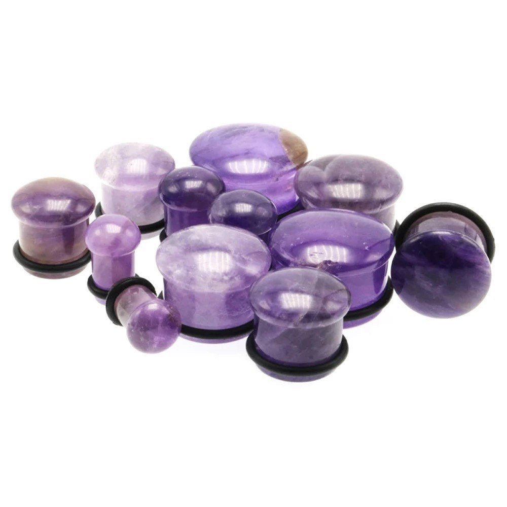 Amethyst Stone Ear Plugs | Convex | Single Flare - DustyJewelz