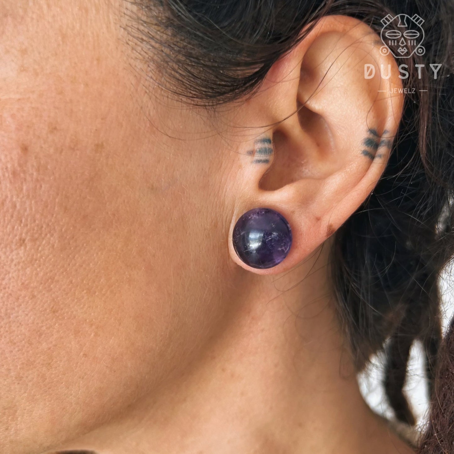Amethyst Stone Ear Plugs | Convex | Single Flare - DustyJewelz