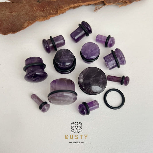 Amethyst Stone Ear Plugs | Convex | Single Flare - DustyJewelz