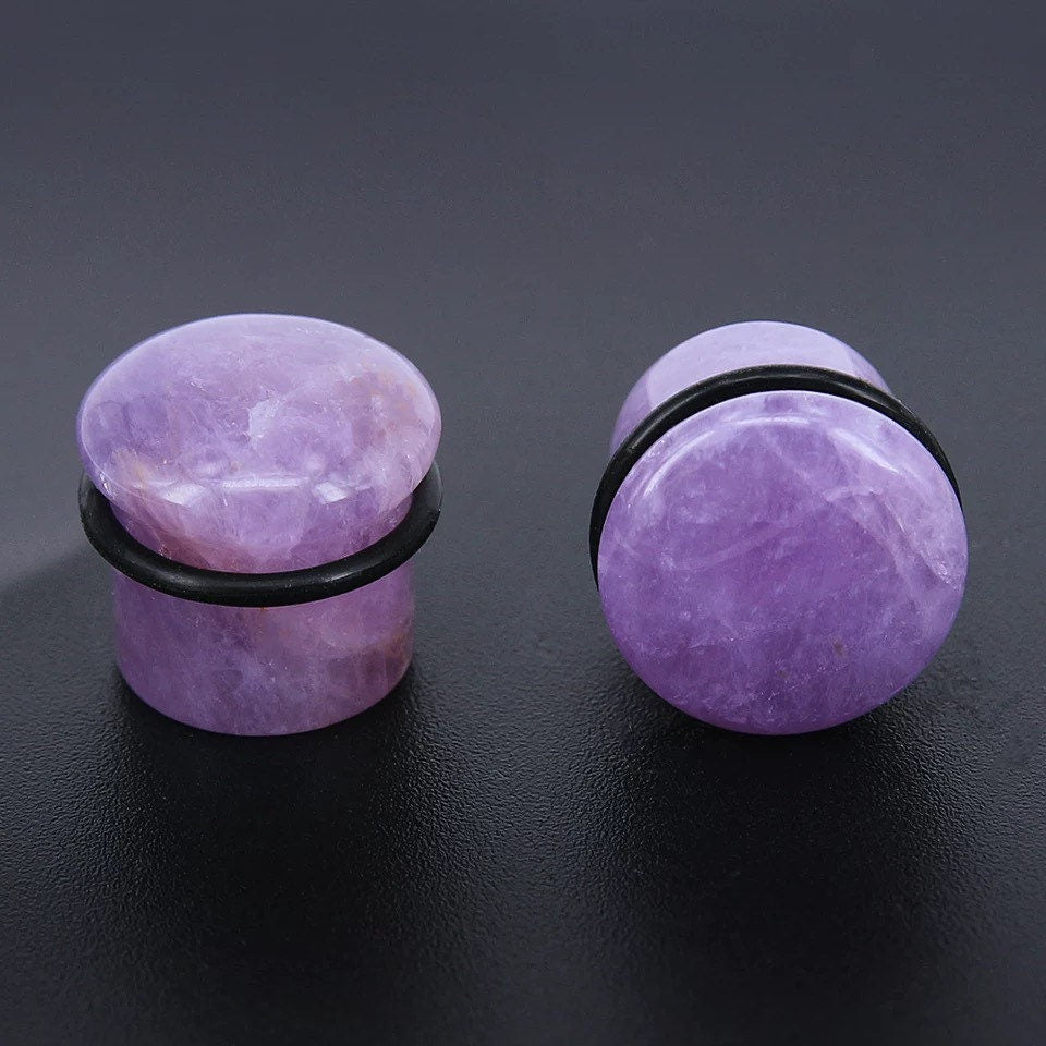 Amethyst Stone Ear Plugs | Convex | Single Flare - DustyJewelz