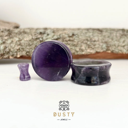 Amethyst Stone Plugs | Double Flare - DustyJewelz