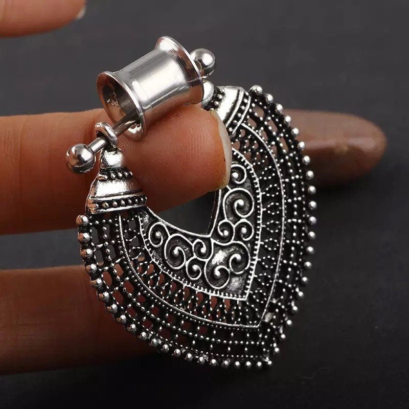 Antique Shield Dangle Tunnels - DustyJewelz