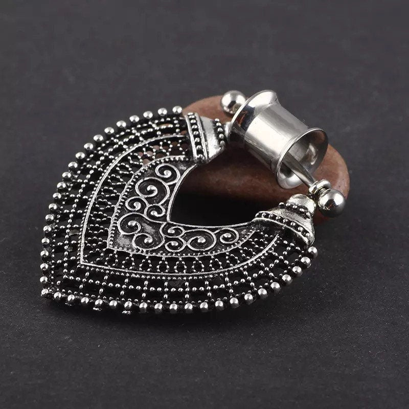 Antique Shield Dangle Tunnels - DustyJewelz