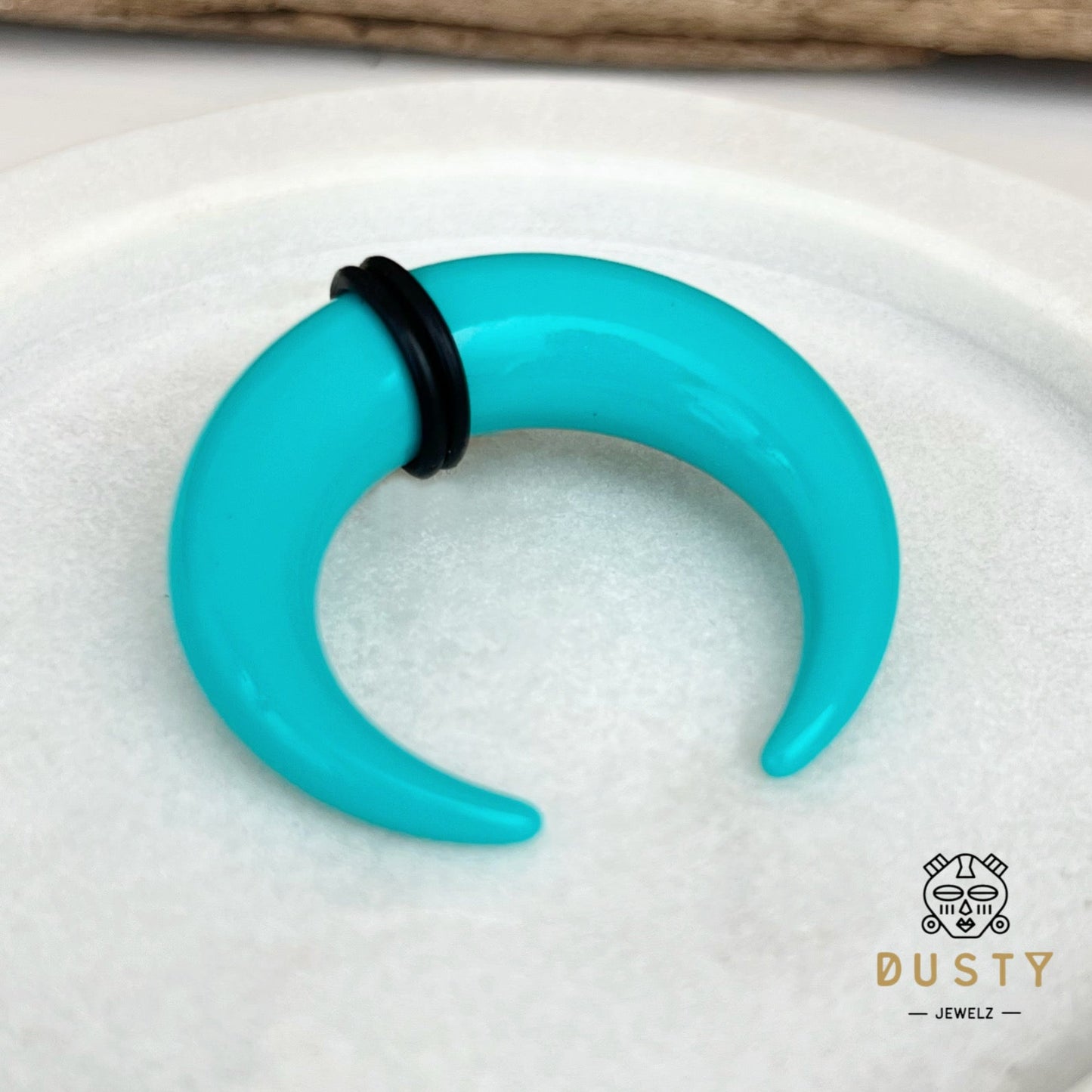 Aqua Buffalo Horn Septum Pincher | Acrylic Crescent Tapers - DustyJewelz